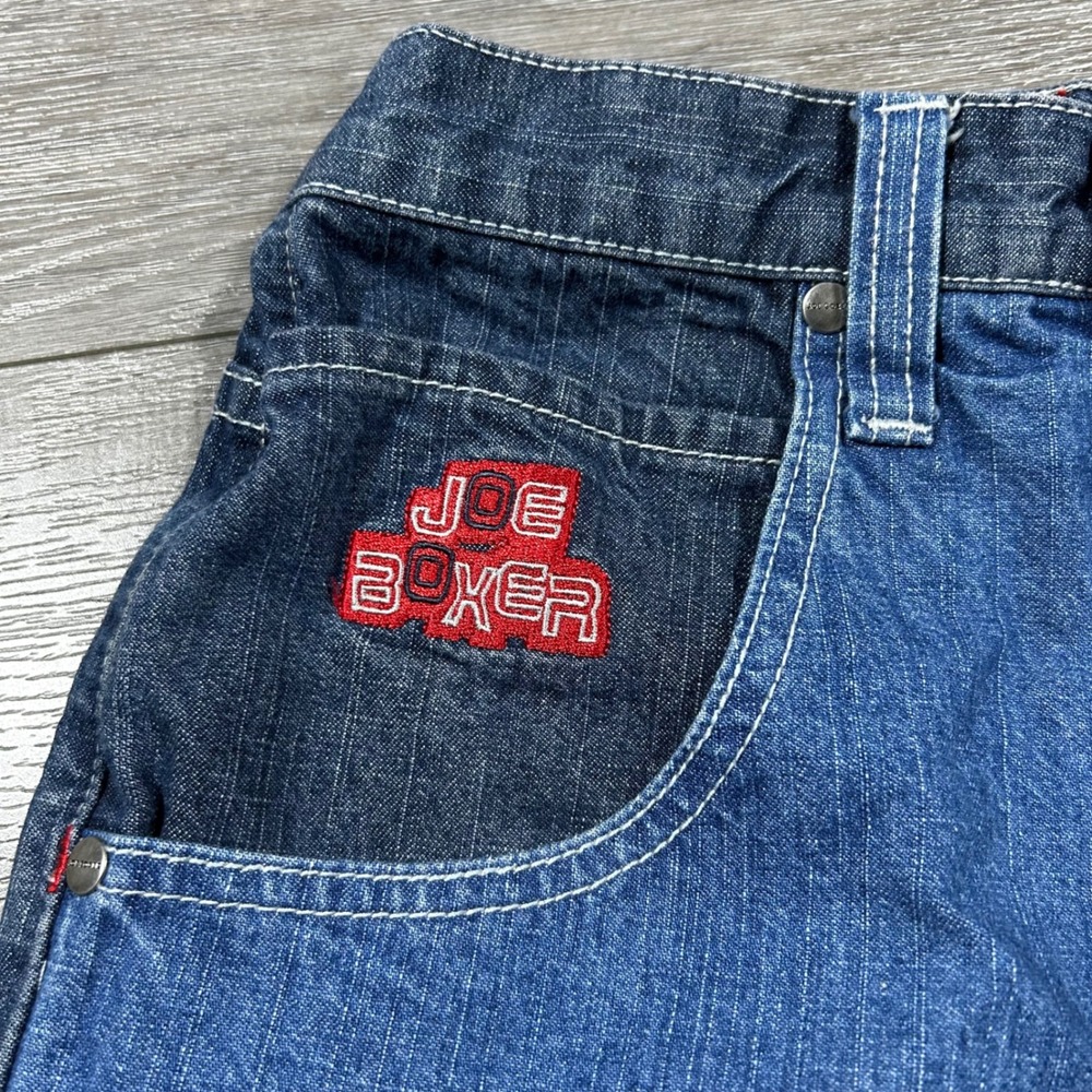 Joe Boxer Boys Denim Cargo Shorts Size 12 Blue Embroidered Pockets - Picture 3 of 7